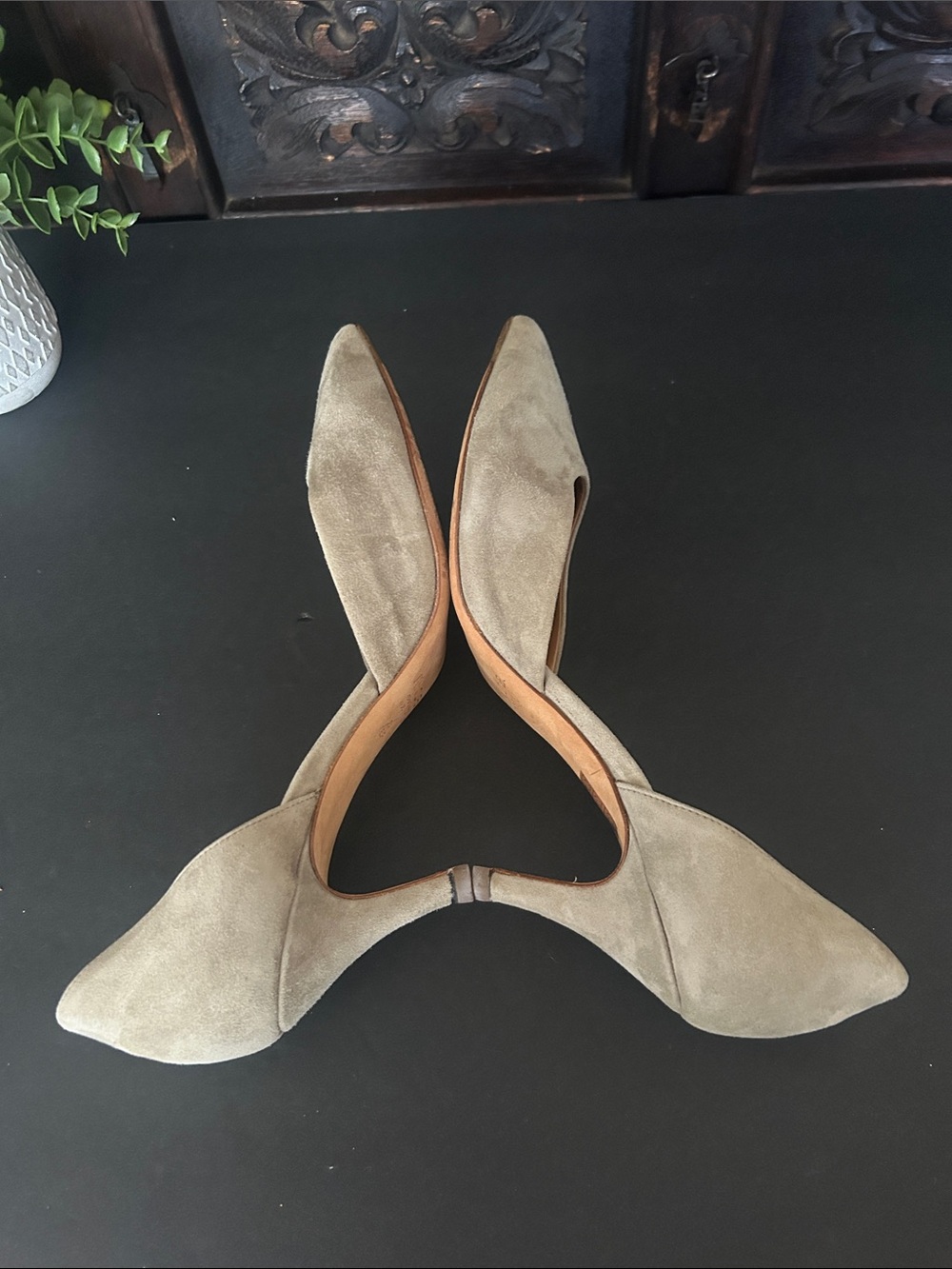 Vince Taupe Suede D'Orsay Pointed-Toe Kitten Heels - Picture 8 of 12